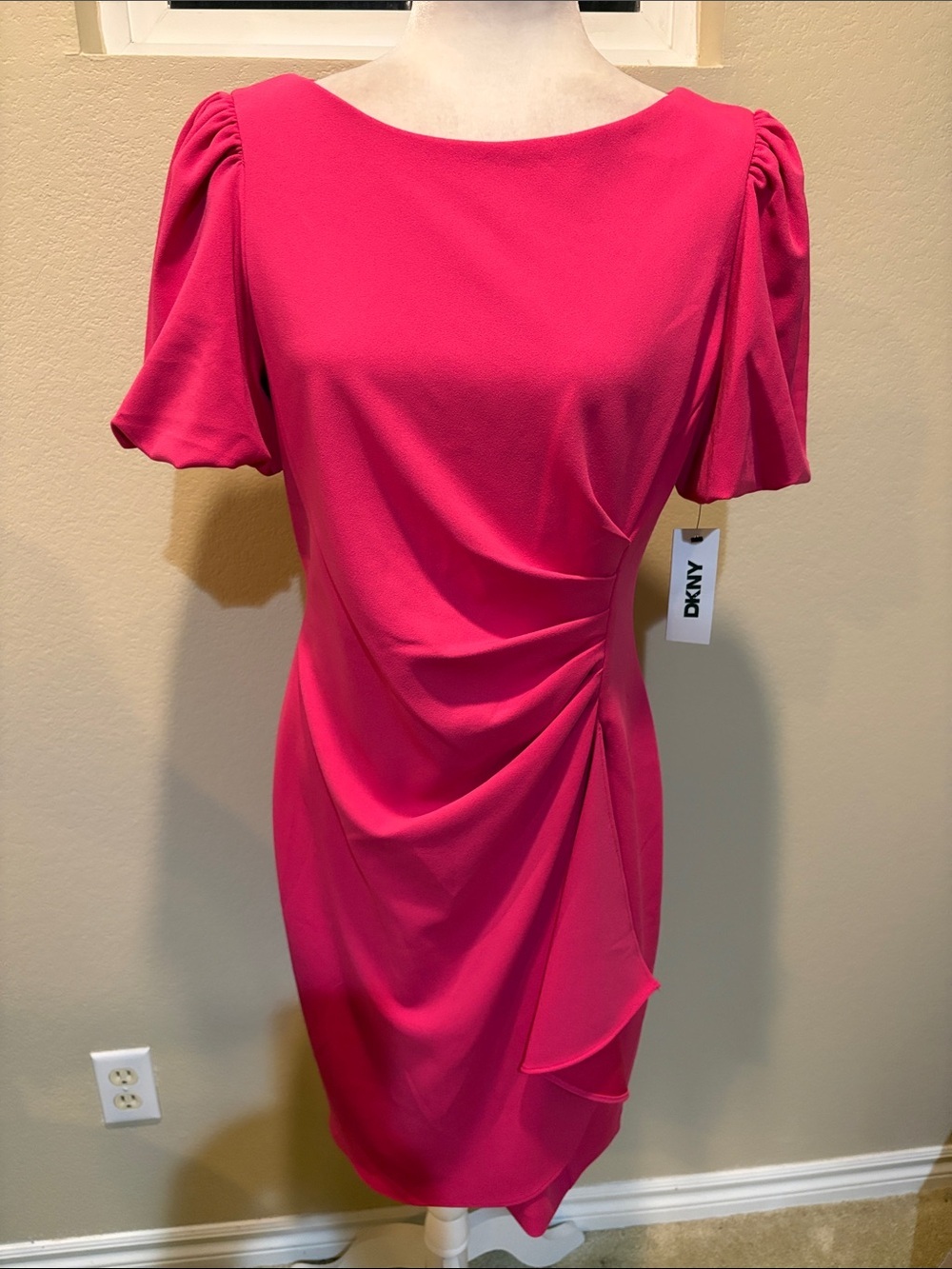 DKNY Hot Pink Ruched Midi Dress